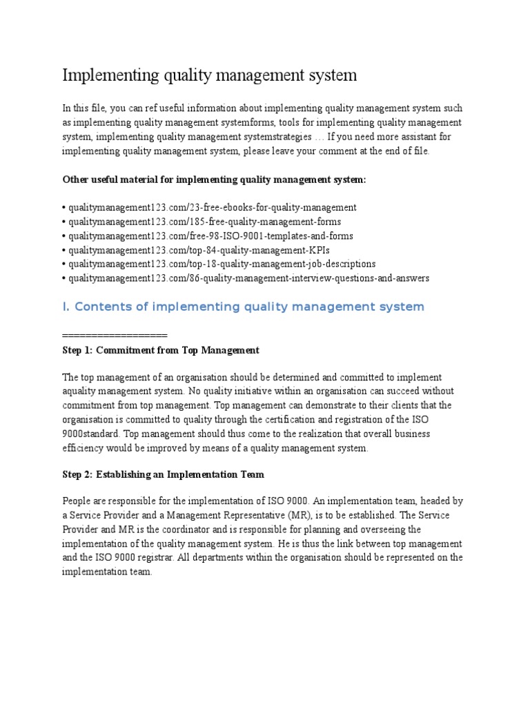 Quality Management System Implementation Guide | PDF | Scatter Plot ...