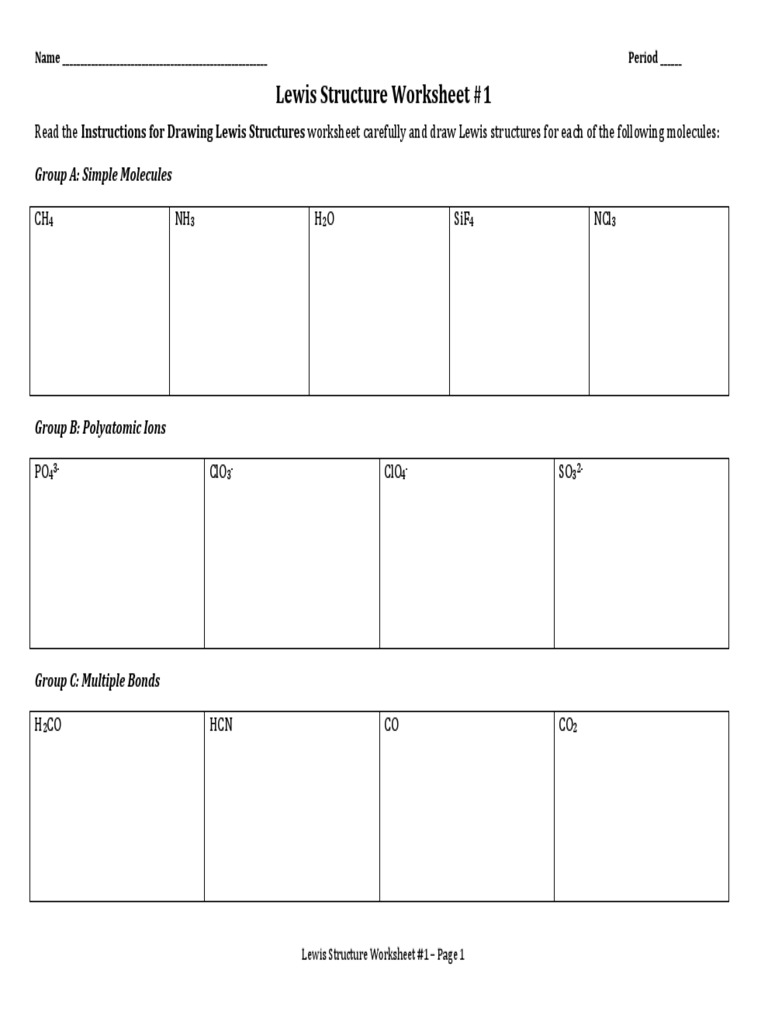 Lewis Structure Worksheet  PDF  Molecules  Ion Regarding Lewis Structure Worksheet With Answers