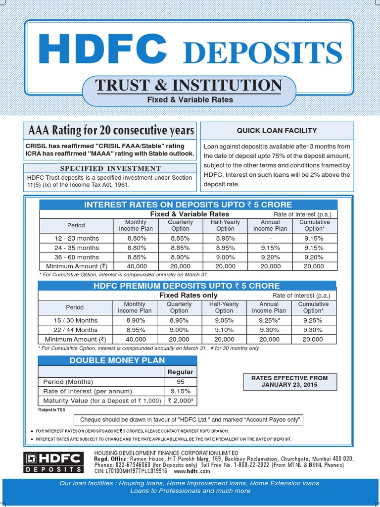 Hdfc Fixed Deposits Application Form For Trusts Institutions