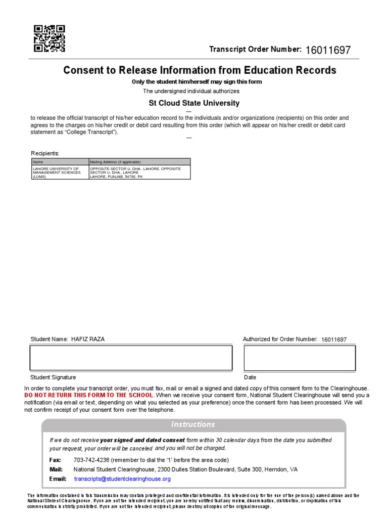 Transcript Release Consent Form | PDF | Social Science
