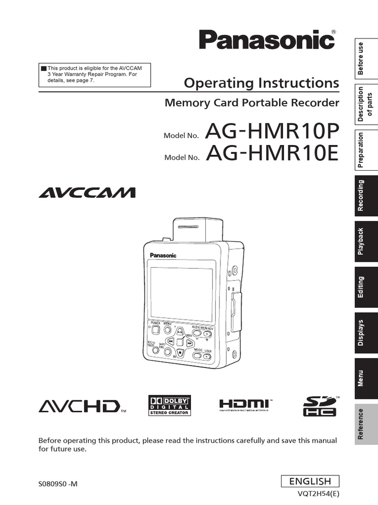 Panasonic HMR10 manual | Secure Digital | Battery (Electricity)