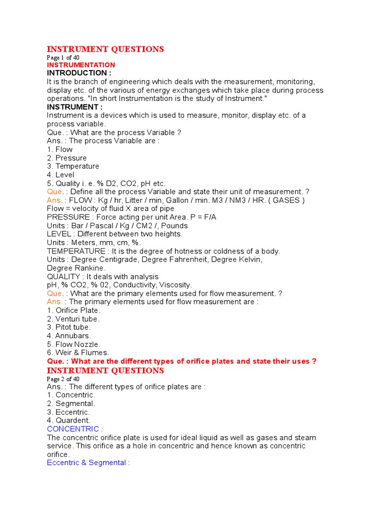 Instrument Questions: Instrumentation | PDF | Pressure Measurement ...