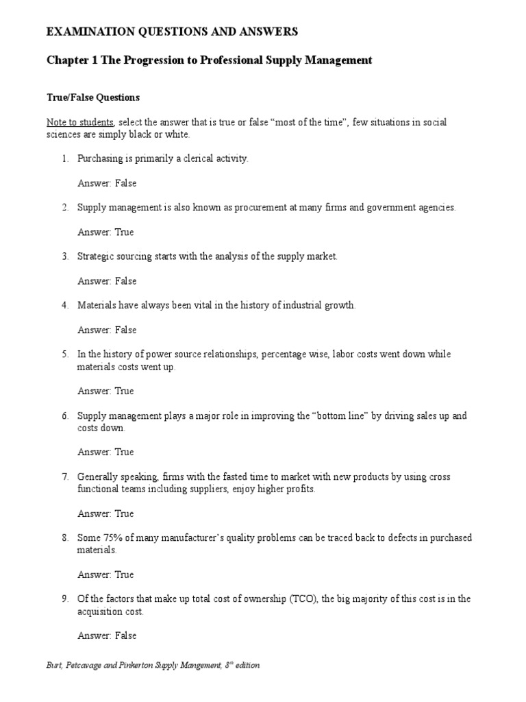 Supply Chain Question and Answers PDF