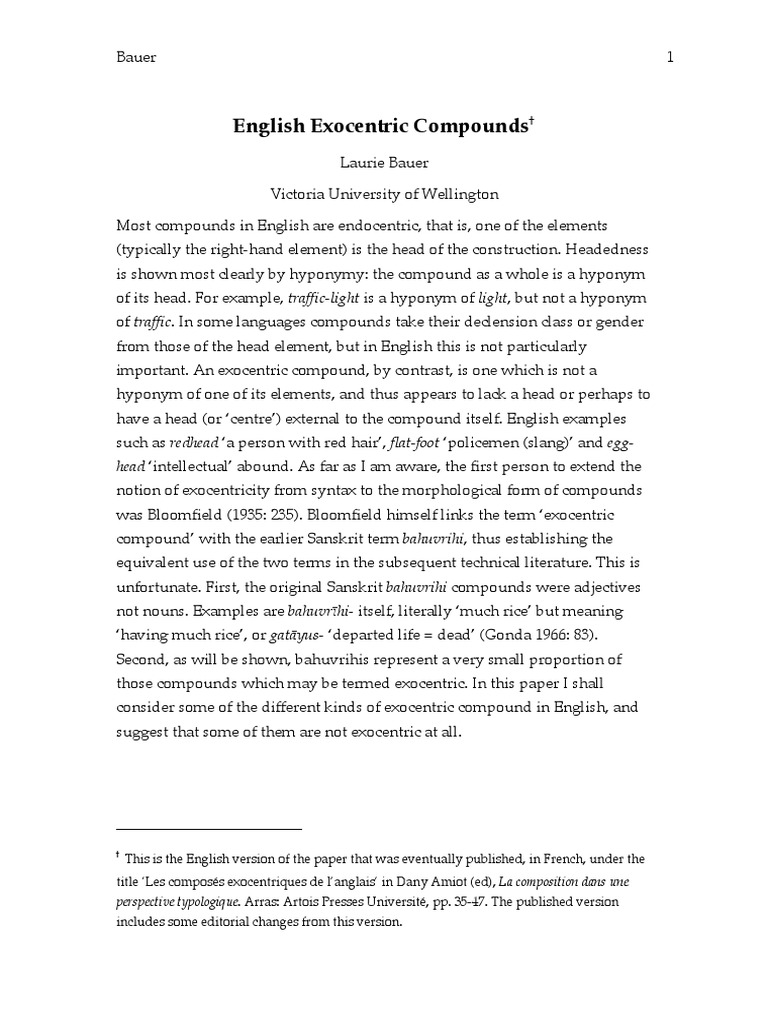Analysis of Exocentric Compounds in English and Considerations of Word
