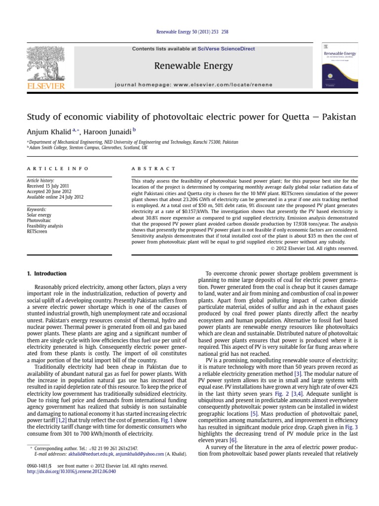 Economic Viability of PV Power in Quetta | PDF | Photovoltaics ...
