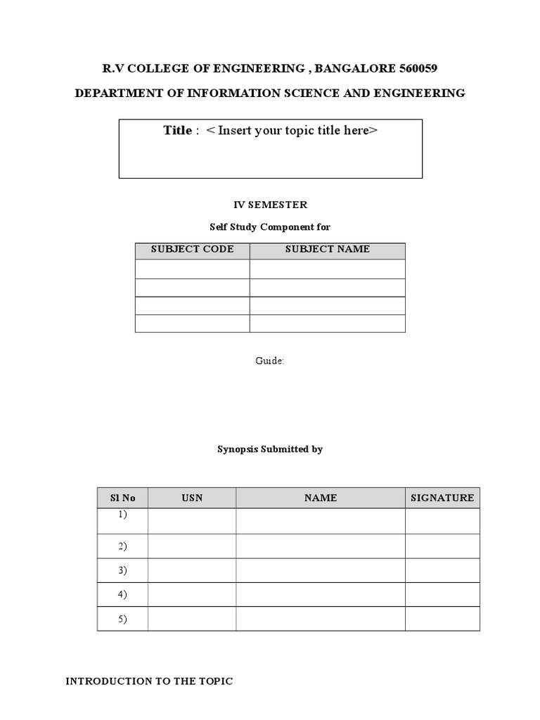 Self Study Synopsis Template | PDF | Art | Computers