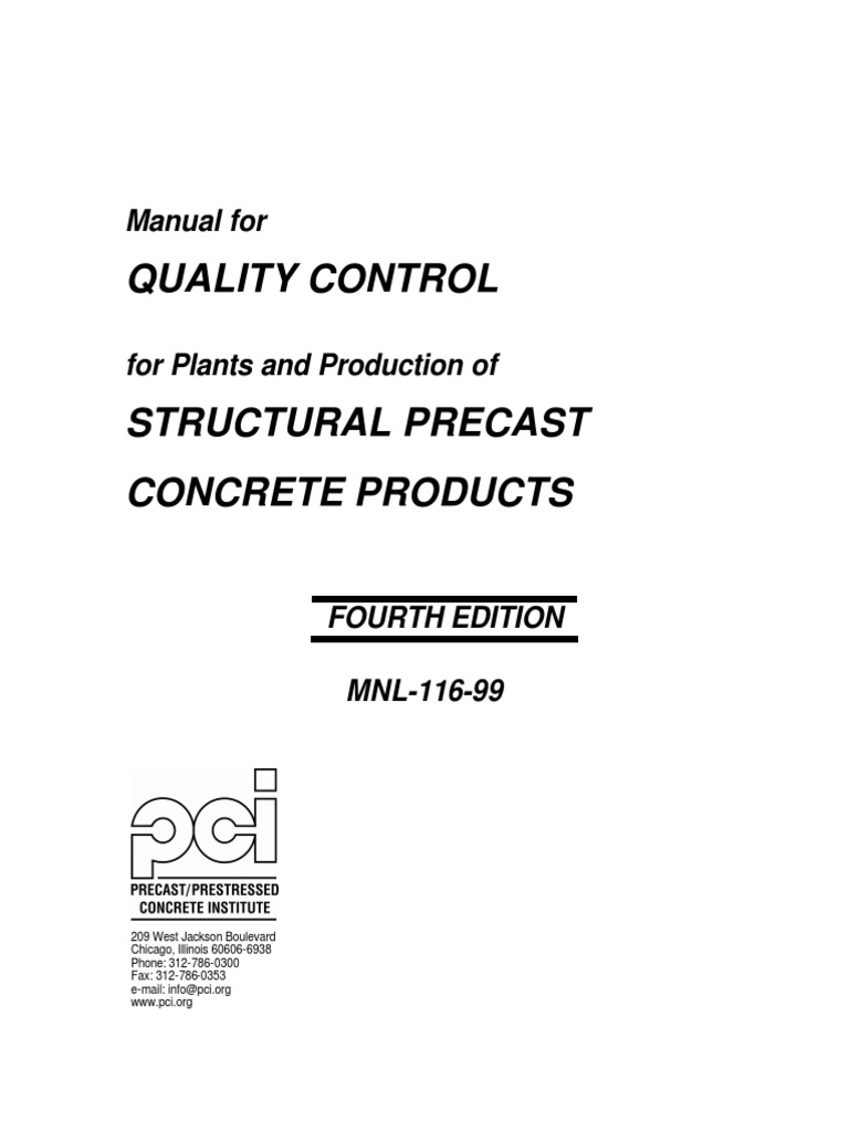 PCI MNL11699 Structural QC Manual PDF Prestressed Concrete Precast Concrete