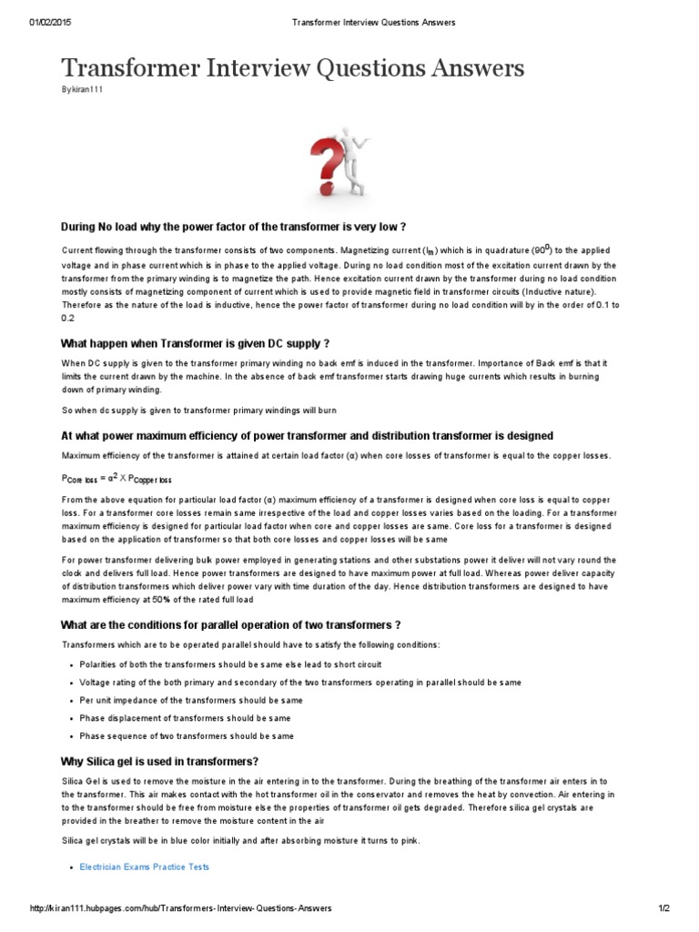 Transformer Interview Questions & Answers | PDF | Transformer ...