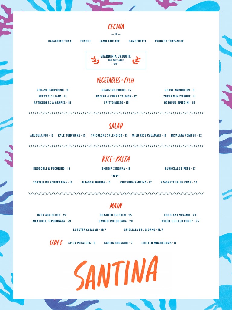 Santina Menu