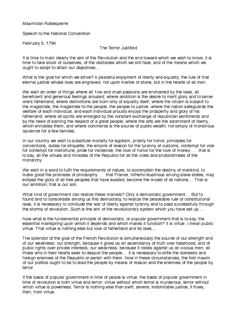 speech robespierre Democracy Maximilien Robespierre