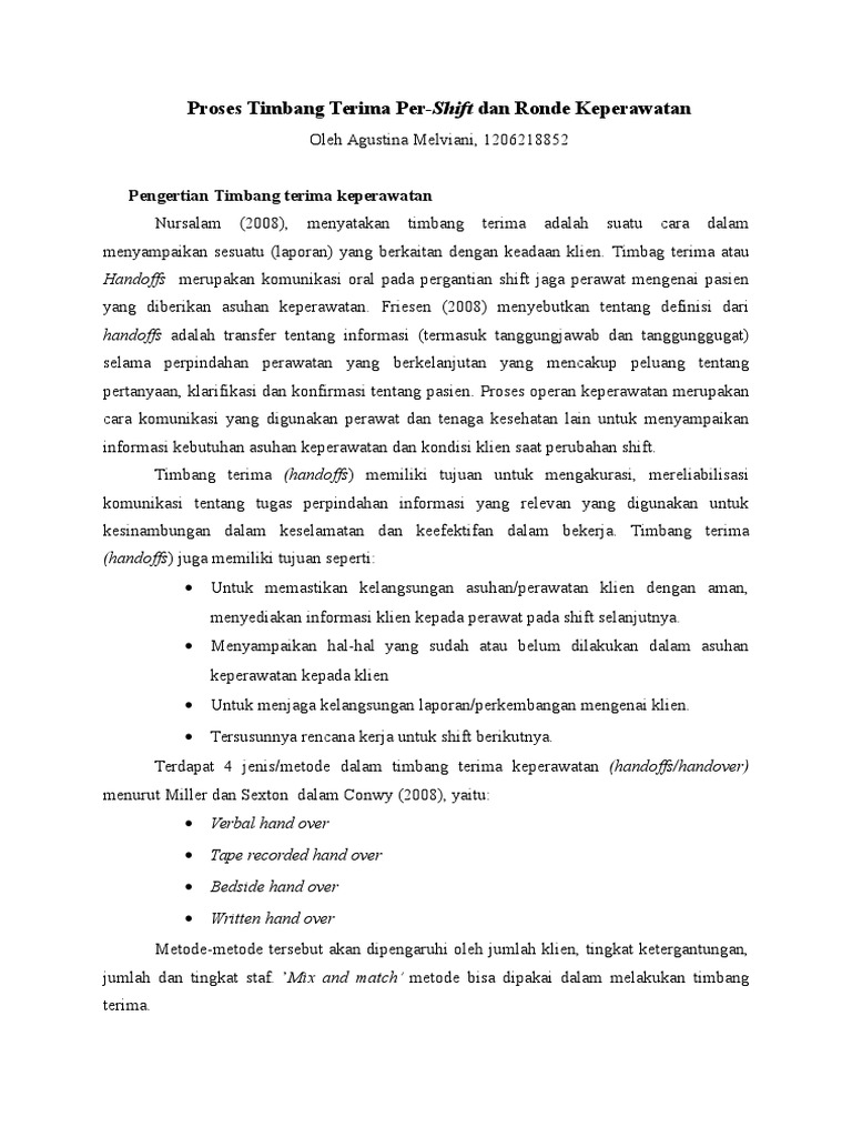 proses timbang terima per shift dan ronde keperawatan