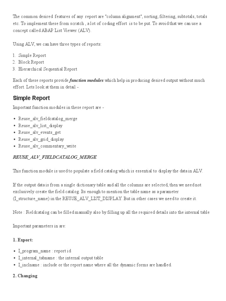 ABAP ALV Report Creation Guide | PDF | Parameter (Computer Programming ...