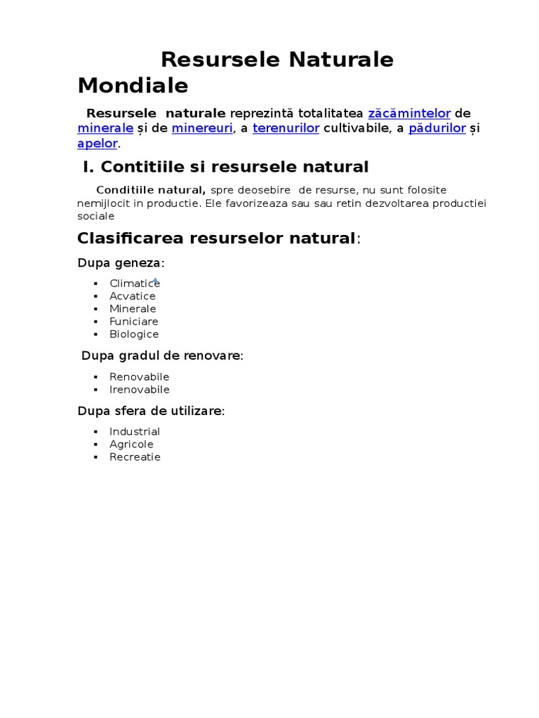 Resursele Naturale Mondiale | PDF