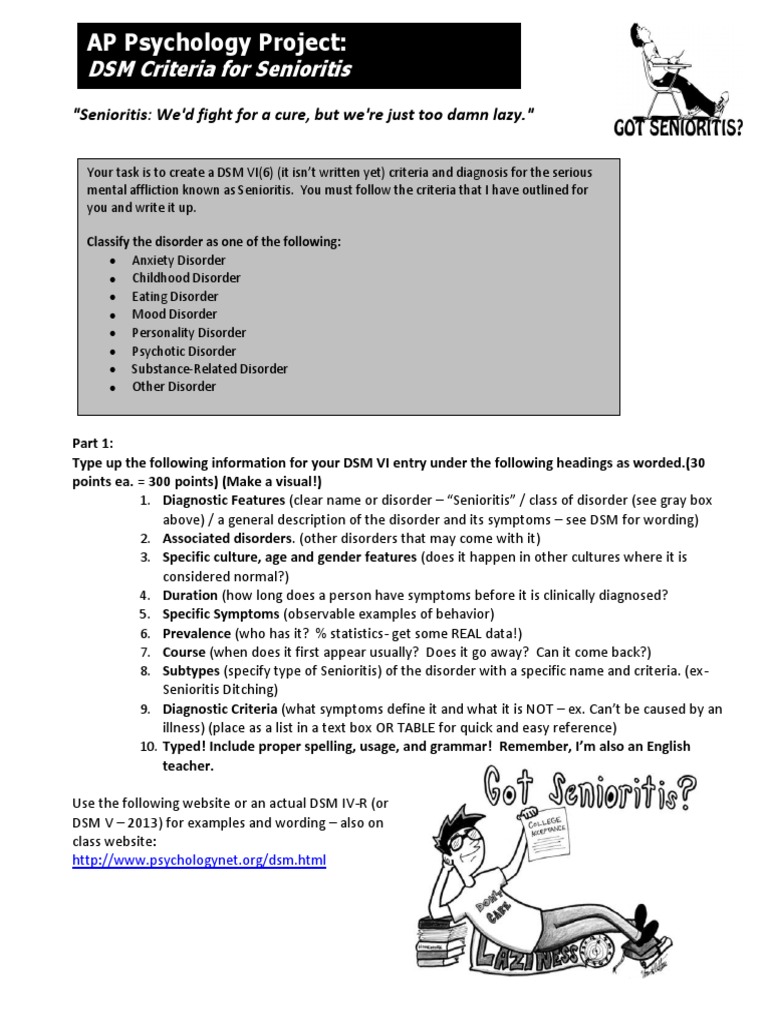 Senioritis Project Ap Psych 2015 Diagnostic And Statistical Manual Of Mental Disorders Medical Diagnosis