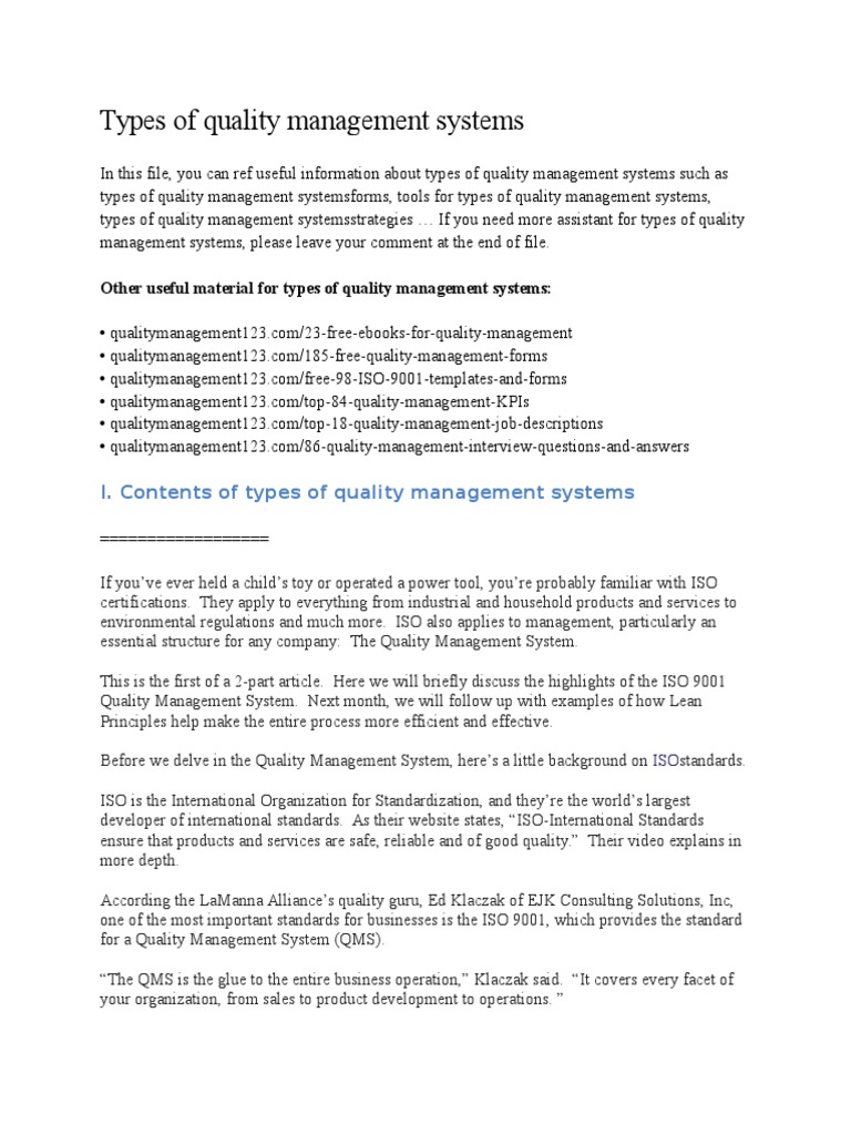 Overview of Quality Management Systems | PDF | Scatter Plot ...