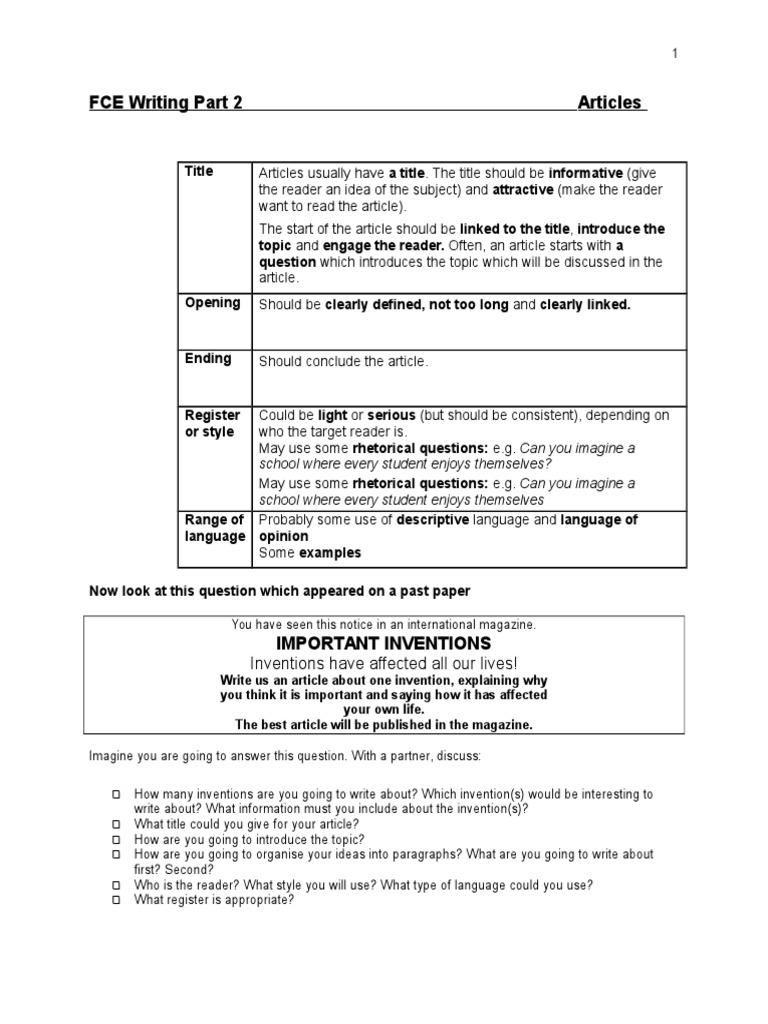 FCE Writing Part 2 Guide | PDF