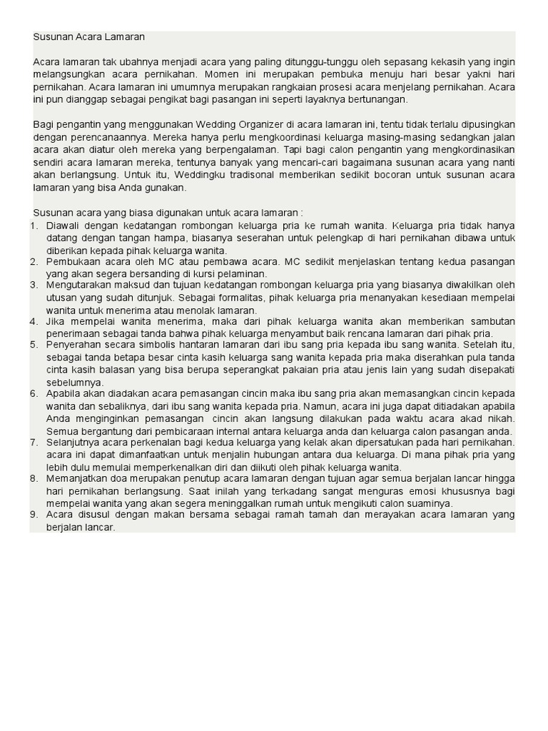 Susunan Acara Lamaran