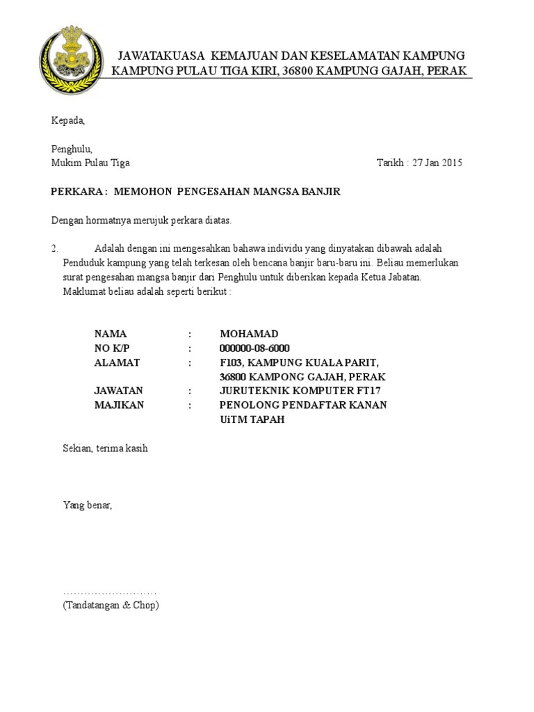 Contoh Surat Pengesahan Data