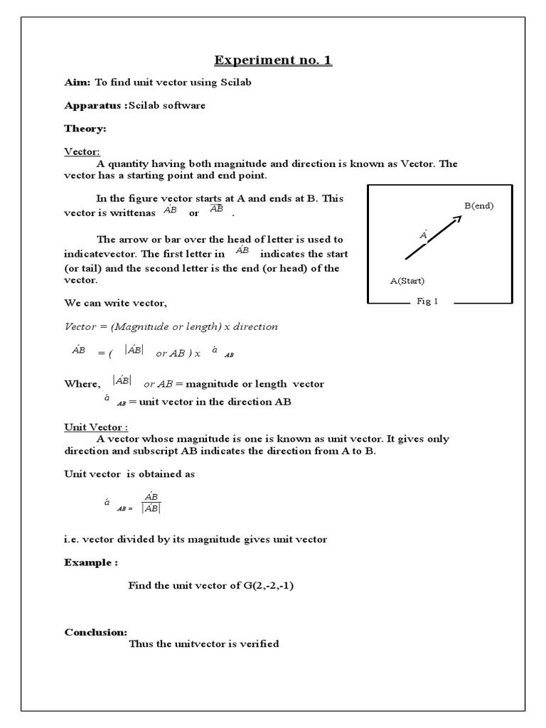 Experiment No. 1: Aim: To Find Unit Vector Using Scilab Apparatus ...