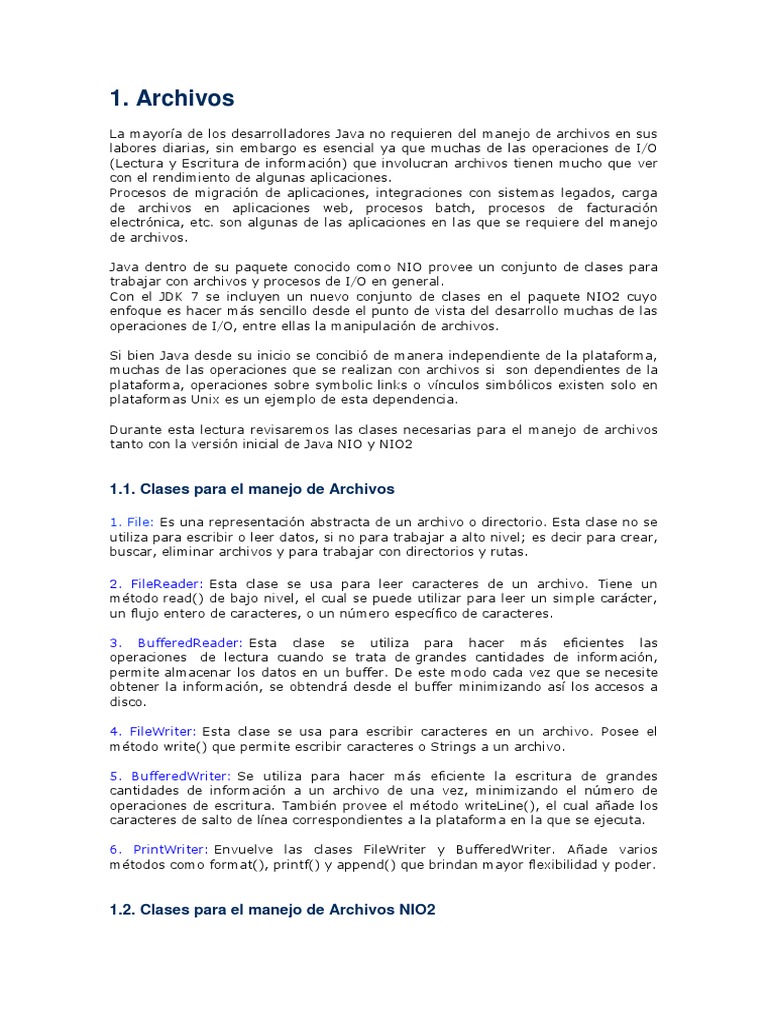 Manejo de Archivos en Java NIO | PDF | Archivo de computadora | Java ...