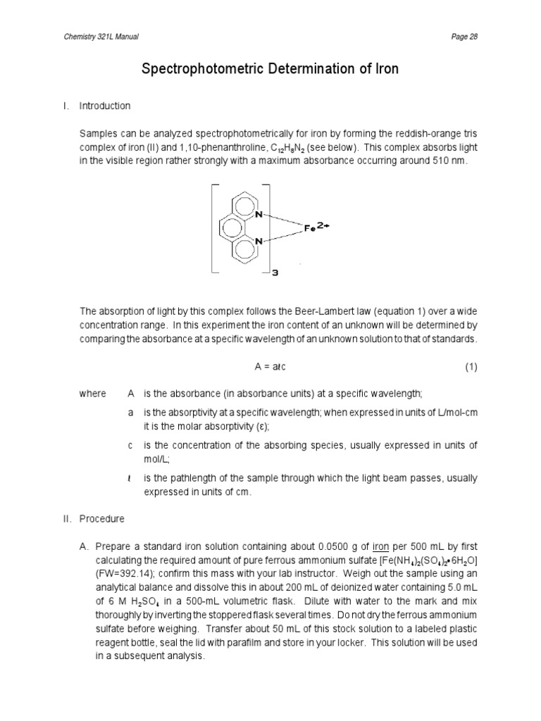 Determination of Iron Content Through Spectrophotometric Analysis of
