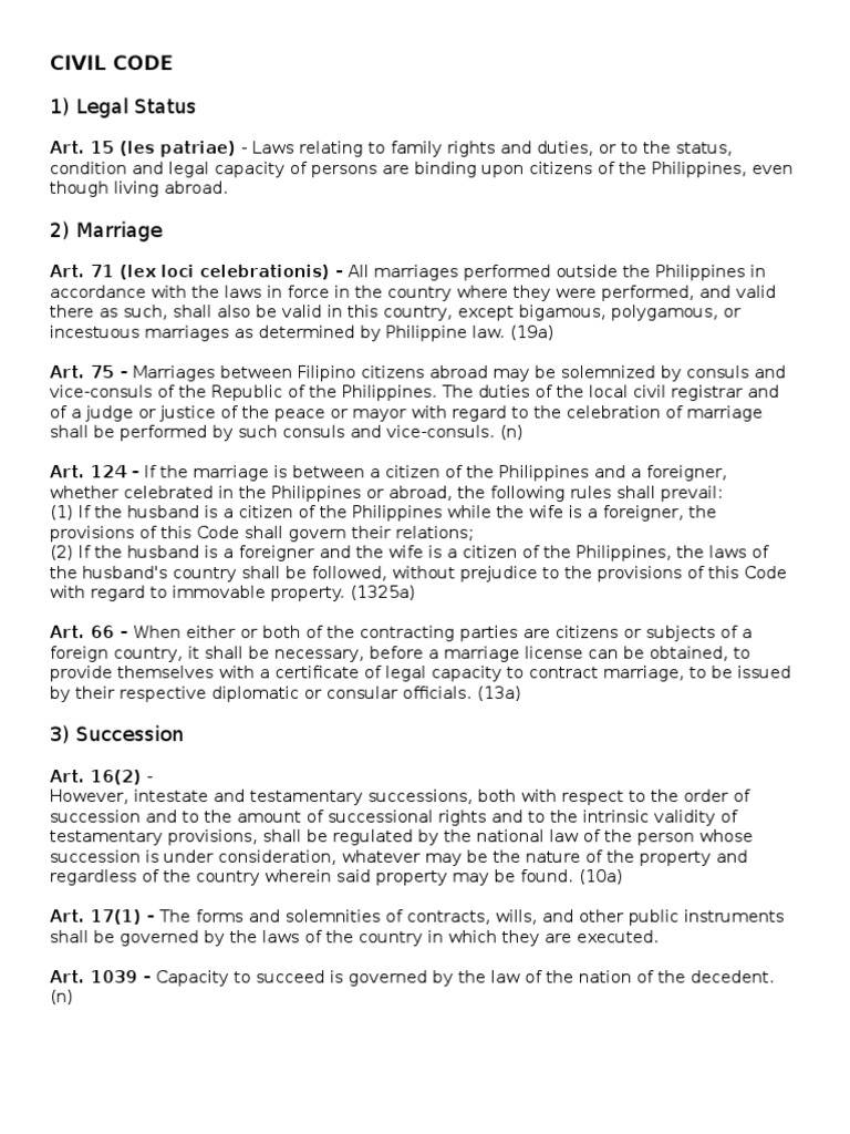 1) Legal Status: Civil Code | PDF | Marriage | Will And Testament