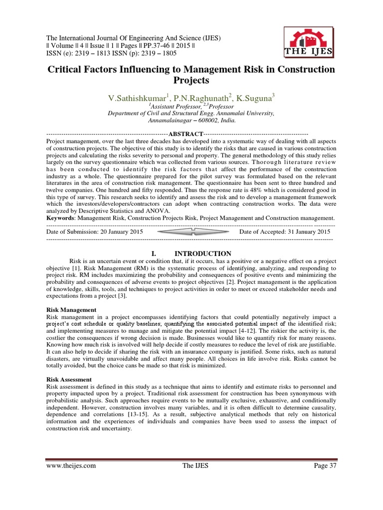 Critical Factors Influencing To Management Risk in Construction ...