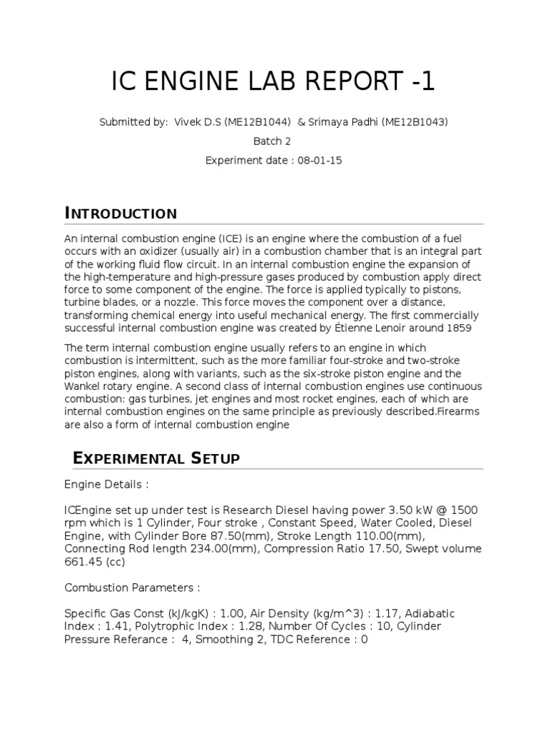 Diesel Engine Combustion Analysis Report | PDF | Internal Combustion ...