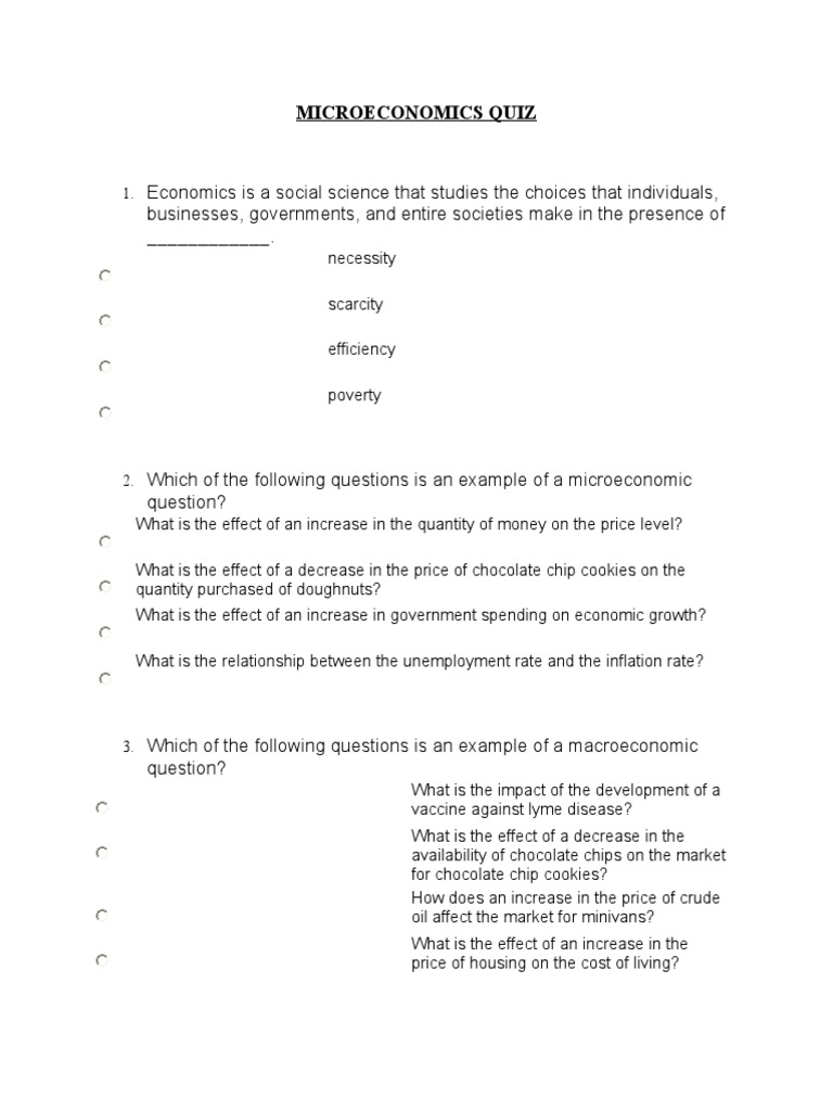 Microeconomics Quiz | PDF | Demand | Supply (Economics)