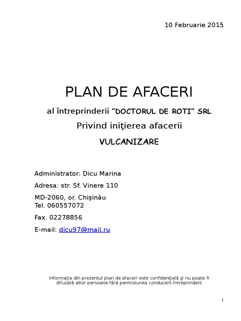 Plan De Afacere Vulcanizare Dicu Nicolae