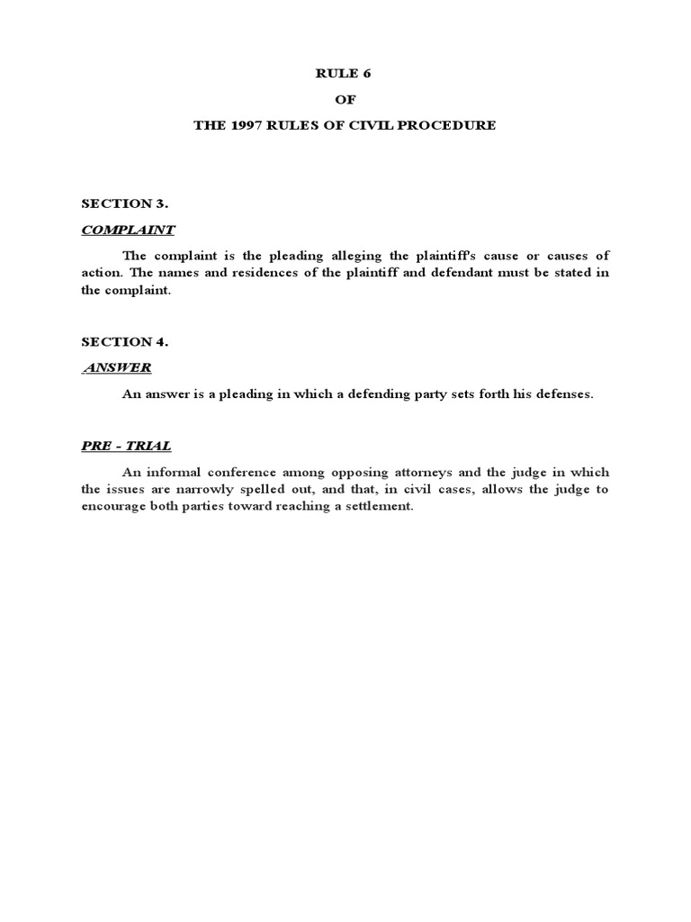 Rule 6 OF The 1997 Rules of Civil Procedure: Complaint | PDF