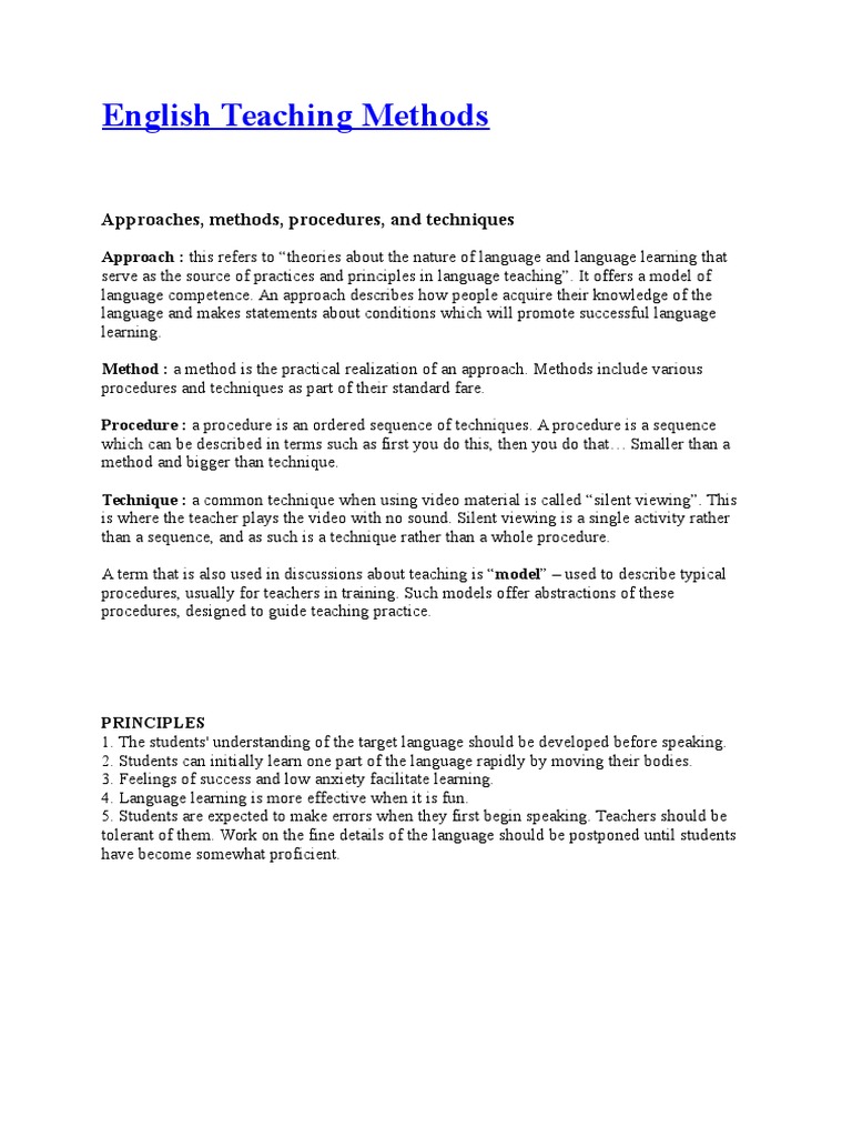 English Teaching Methods Explained | PDF | Language Acquisition ...