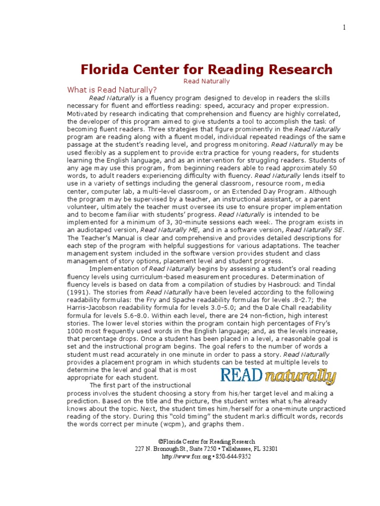 Florida Center For Reading Research: What Is Read Naturally? | PDF ...