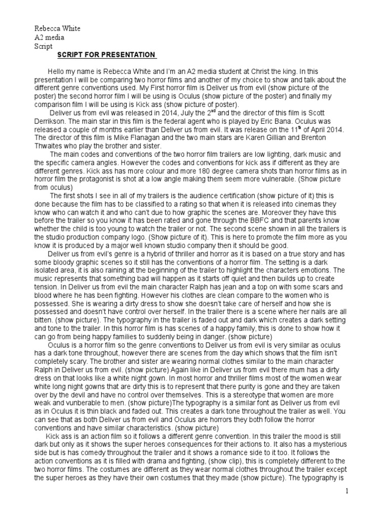 Rebecca White A2 Media Script | PDF | Horror Films | Leisure