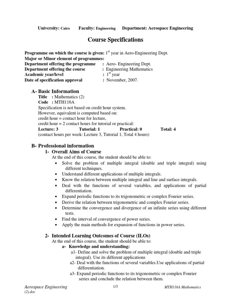Courses Description 50 | PDF | Series (Mathematics) | Fourier Series