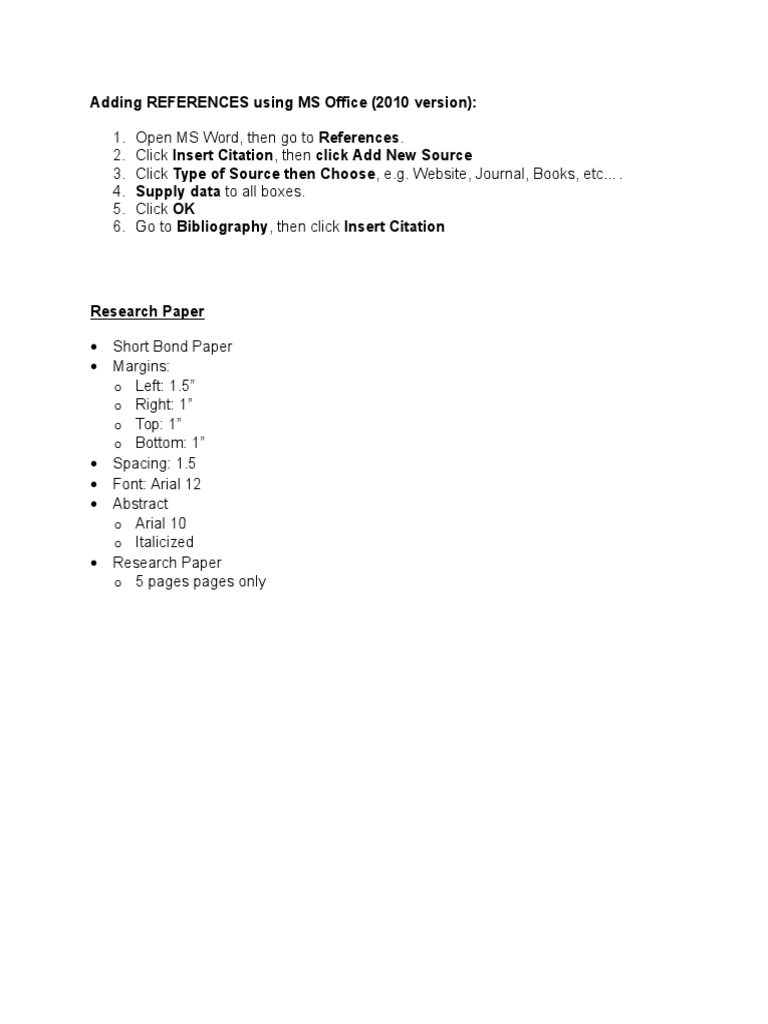 MS Word Citation Guide for Students | PDF