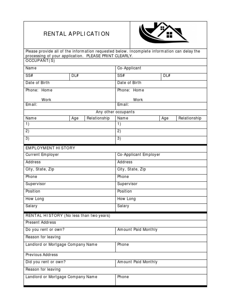 Rental Application Form Template | PDF