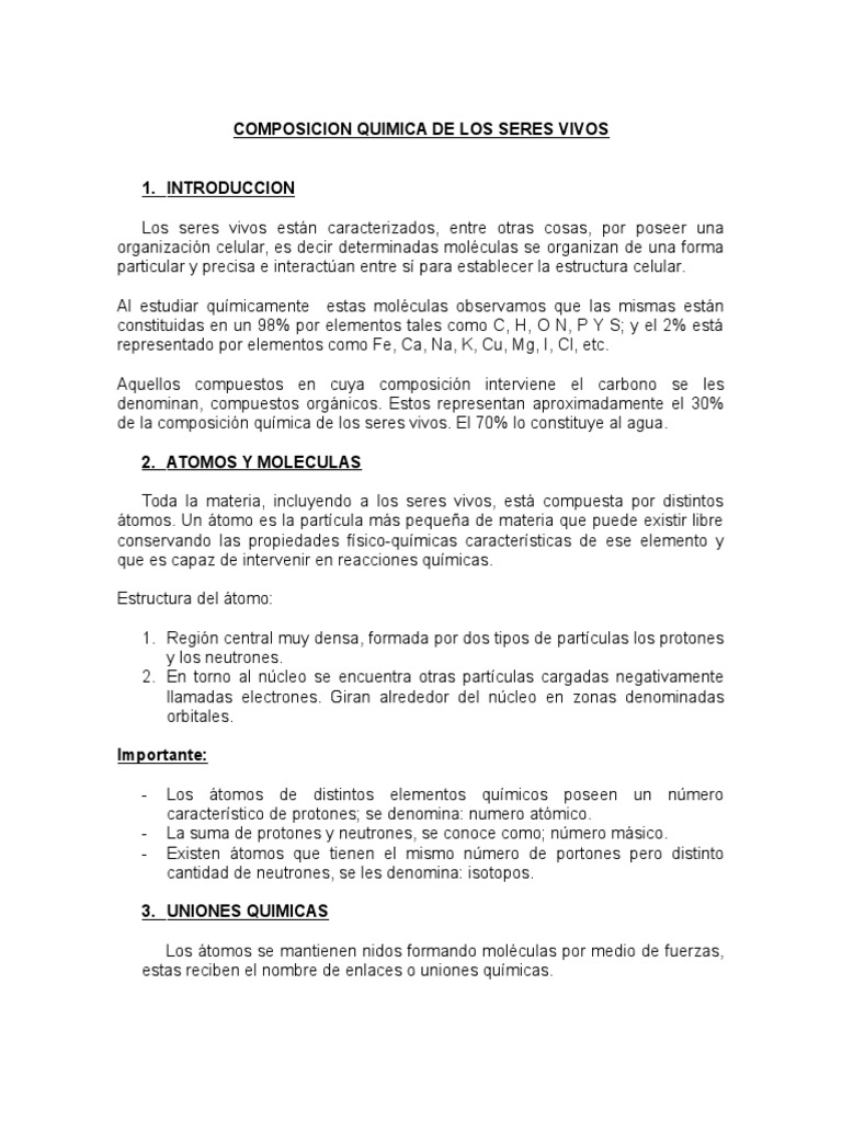 Composicion Quimica de Los Seres Vivos | PDF | Lípido | Moléculas