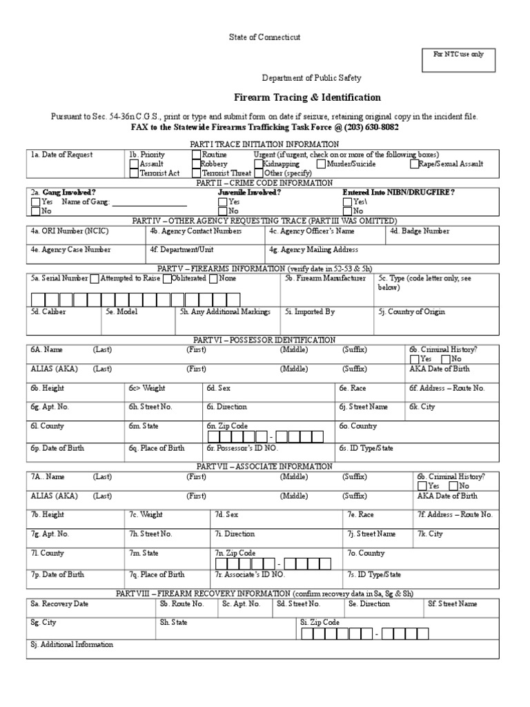 Firearm Trace Request Form | PDF | Handgun | Firearms