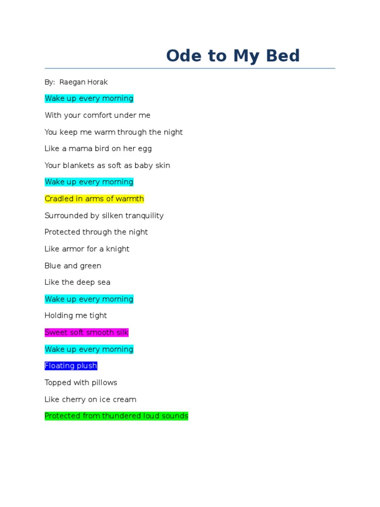 Ode To My Bed By Raegan Horak PDF