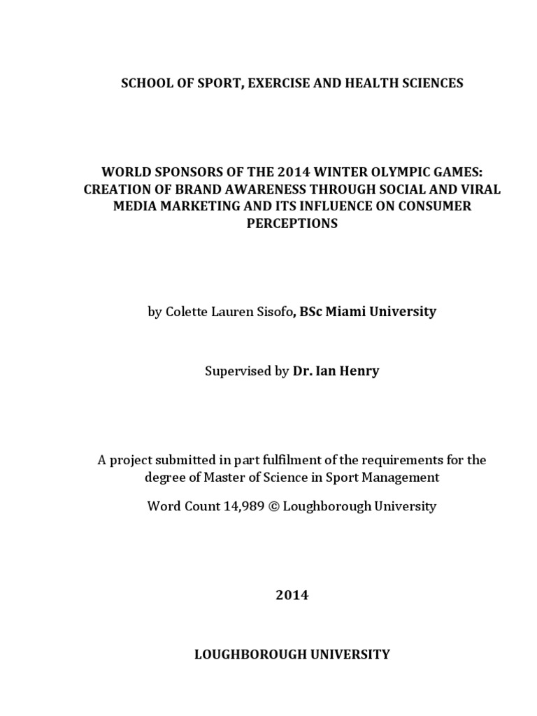 Colette Sisofo Dissertation MSC Sports Management | PDF | Brand ...