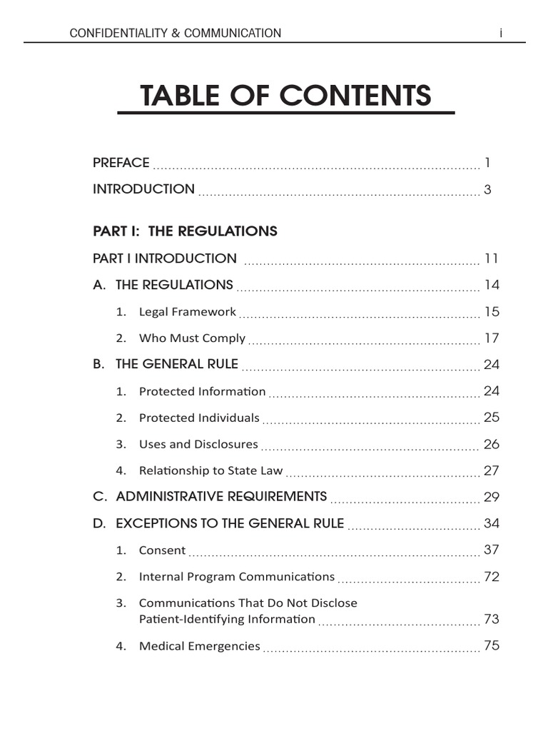 Cc2012 table of contents confidentiality health insurance 