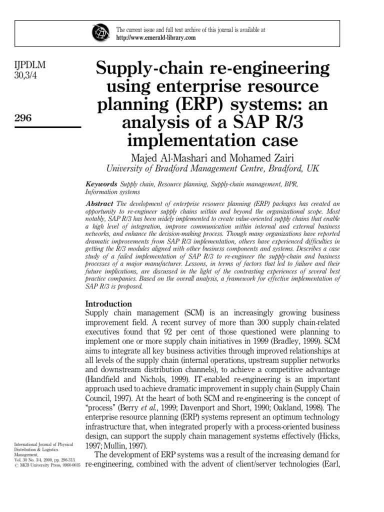 SAP R/3 Supply Chain Re-engineering Case Study | PDF | Business Process ...