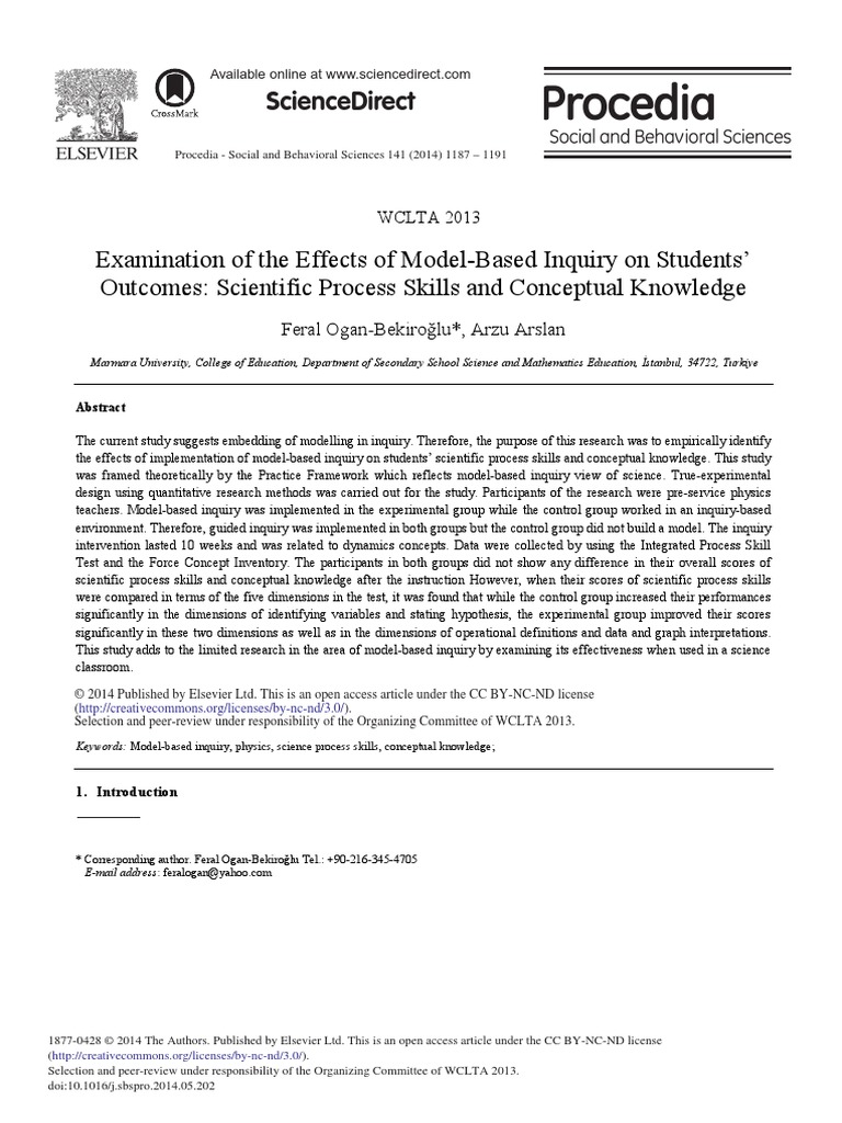 Examination of The Effects of Model-Based Inquiry On Students' Outcomes ...