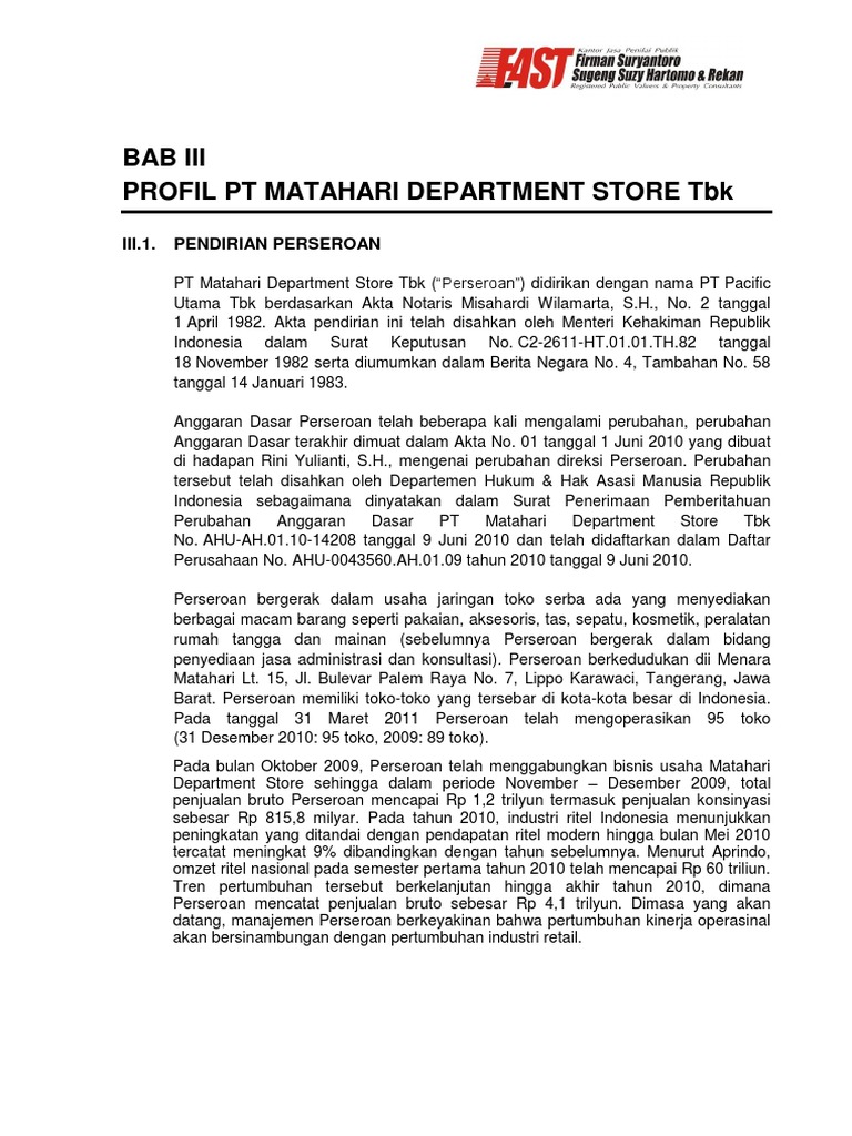 Profil PT Matahari Department Store Tbk | PDF | Bisnis