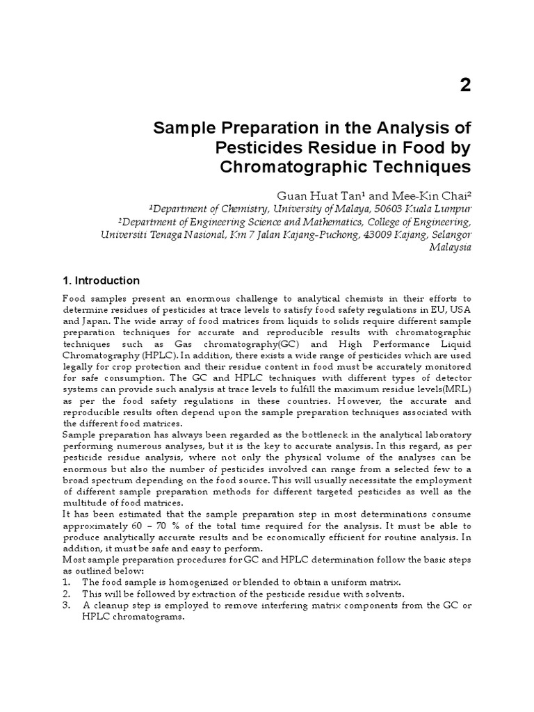 Sample Preparation in The Analysis of Pesticides Residue in Food by