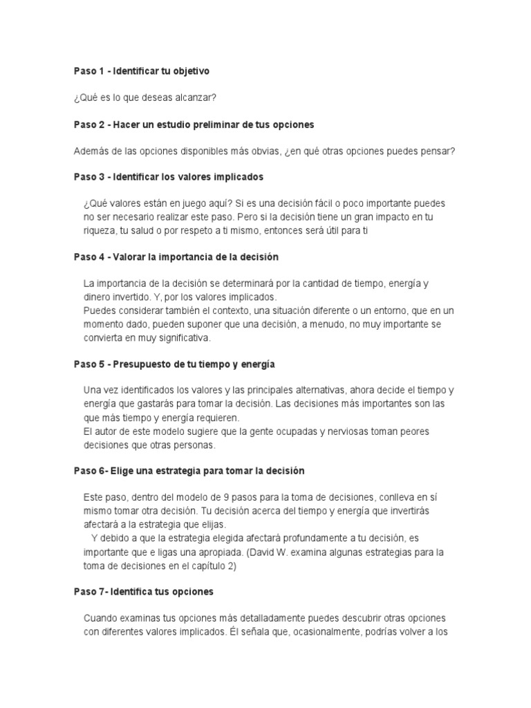 Pasos para una Toma de Decisiones Efectiva | PDF | Toma de decisiones ...