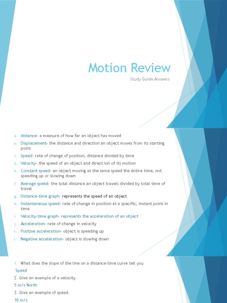 Motion Review: Study Guide Answers | PDF | Speed | Velocity