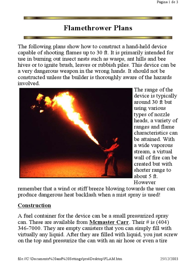 Homemade Flamethrower Construction Guide | PDF | Chemistry | Energy And ...