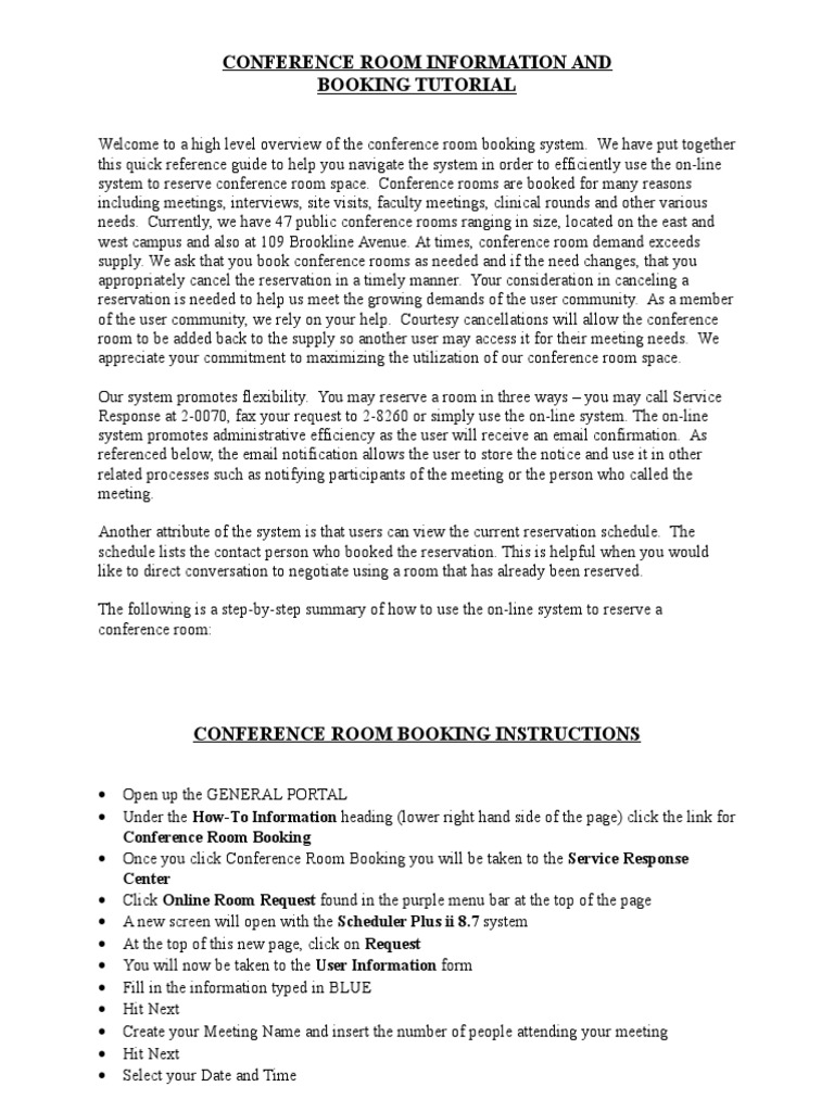 Conference Room Booking Instructions PDF Email  Page